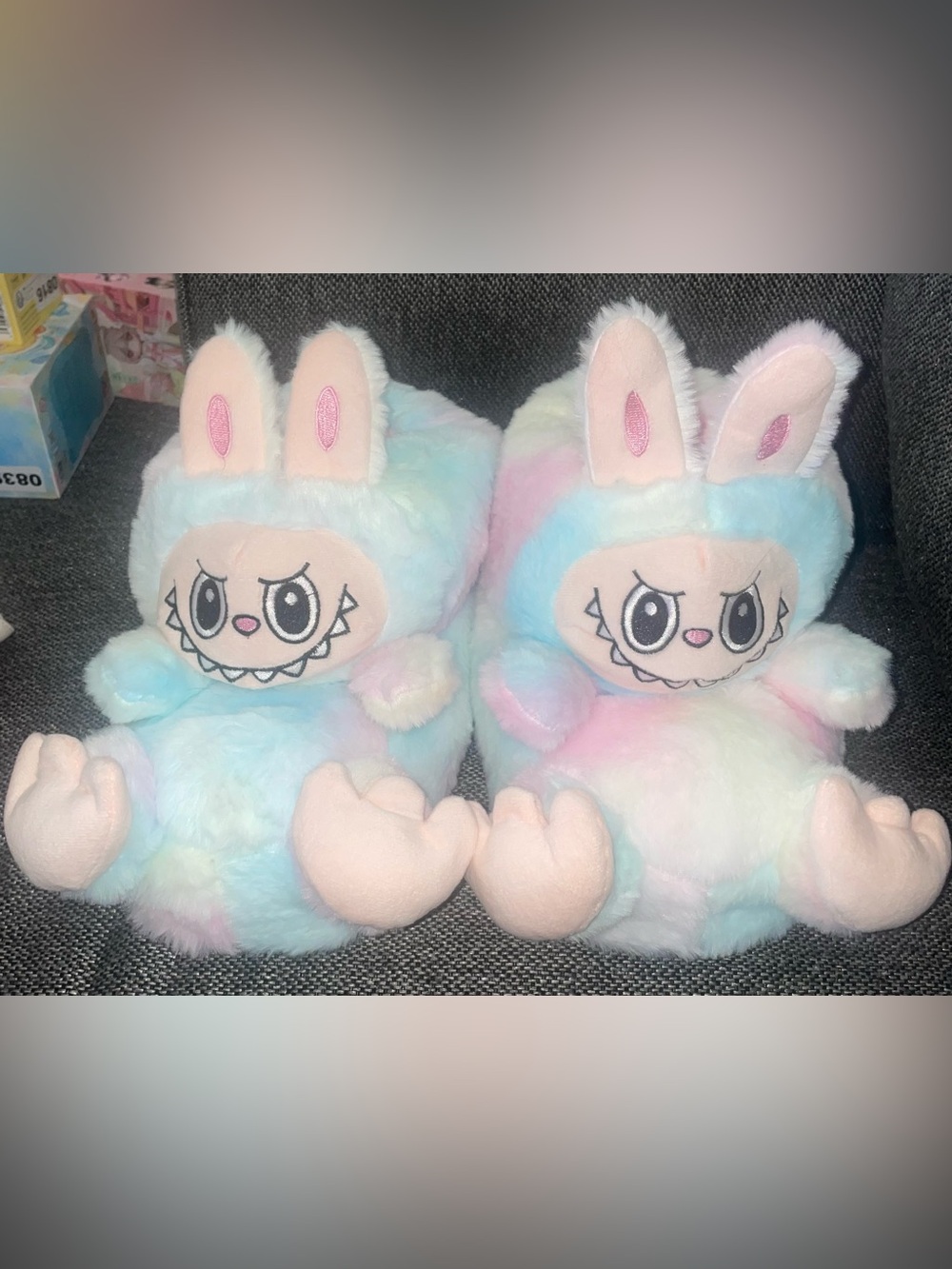 Labubu Style Slippers For Up to Women's 9 Blue & Pink Cotton Candy Color NEW